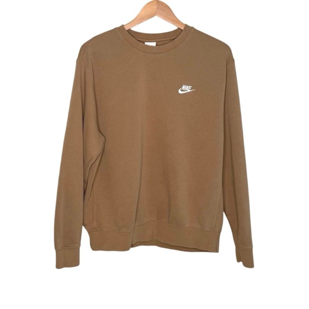 Nike men’s fleece crewneck brown sweatshirt white embroidered logo size large